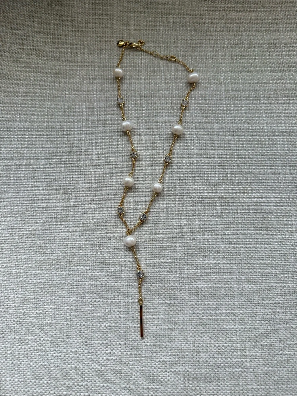 J Crew Gold Pearl and Crystal Lariat Necklace